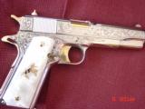 Colt Government 1911,series 80,Master Engraved & refinished in nickel & 24k gold,2 mags,never fired,awesome showpiece !! - 1 of 15