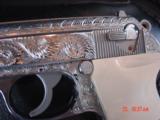 Walther PPK 380,fully Flannery Engraved & polished,faux ivory grips,Walther pouch,box,& manual,1970&s,awesome work of art !! - 3 of 15