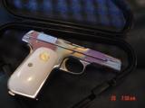 Colt 1903,32 Cal,hammerless,fully refinished in bright mirror nickel with 24K gold accents,& bonded ivory grips,made in 1919- awesome showpiece !! - 10 of 15