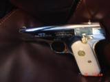 Colt 1903,32 Cal,hammerless,fully refinished in bright mirror nickel with 24K gold accents,& bonded ivory grips,made in 1919- awesome showpiece !! - 13 of 15