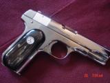 Colt 1903 hammerless,32 caliber,fully refinished in bright mirror nickel,real Ox Horn grips,made in 1920,grip safety,awesome showpiece-nicer in person - 4 of 15