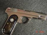 Colt 1903 hammerless,32 caliber,fully refinished in bright mirror nickel,real Ox Horn grips,made in 1920,grip safety,awesome showpiece-nicer in person - 8 of 15