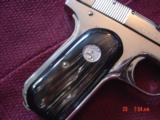 Colt 1903 hammerless,32 caliber,fully refinished in bright mirror nickel,real Ox Horn grips,made in 1920,grip safety,awesome showpiece-nicer in person - 5 of 15