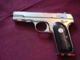 Colt 1903 hammerless,32 caliber,fully refinished in bright mirror nickel,real Ox Horn grips,made in 1920,grip safety,awesome showpiece-nicer in person - 1 of 15