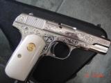 Colt 1903,32 cal,made 1920,master engraved by S.Leis,& refinished in bright mirror nickel,bonded ivory grips.awesome showpiece - 9 of 15