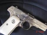 Colt 1903,32 caliber made in 1914 ! master engraved by S.Leis & refinished in bright nickel,bonded ivory grips,certificate,awesome showpiece !! - 2 of 15