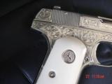 Colt 1903,32 caliber made in 1914 ! master engraved by S.Leis & refinished in bright nickel,bonded ivory grips,certificate,awesome showpiece !! - 3 of 15