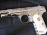 Colt 1903,32 caliber made in 1914 ! master engraved by S.Leis & refinished in bright nickel,bonded ivory grips,certificate,awesome showpiece !! - 1 of 15