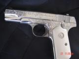 Colt 1903,32 caliber made in 1914 ! master engraved by S.Leis & refinished in bright nickel,bonded ivory grips,certificate,awesome showpiece !! - 6 of 15