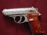 Walther PPK/S-Interarms 380 auto,fully hand engraved & polished by Flannery Engraving,Rosewood grips,certificate,2 mags,box,& papers-awesome !!! - 1 of 15