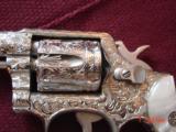 Smith & Wesson 10-6 38SPL 4" fully refinished in bright nickel & engraved by Flannery Engraving,Pearlite grips,1 of a kind work of art & certific - 3 of 15