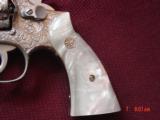 Smith & Wesson 10-6 38SPL 4" fully refinished in bright nickel & engraved by Flannery Engraving,Pearlite grips,1 of a kind work of art & certific - 2 of 15