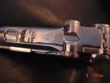 Luger-German circa 1923, 7.65 caliber [30] 3 1/2" older refinished nickel,custom black Pearlite grips with wood trim,clean bore, 1 mag. - 10 of 15