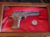 Magnum Research Desert Eagle 50AE,rare 25th Anniversary #8 of 250,titanium silver/gold accents,unfired in original case,& wood pres case. awesome !! - 14 of 15
