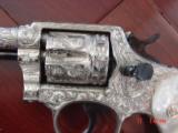 Smith & Wesson Pre Model 10 Flannery Engraved & refinished in bright nickel,Pearlite grips,38spl,1948-1951,just finished-a showpiece - 4 of 15
