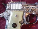 Llama mini 1911 style,rare 22LR,factory engraved,chrome finish,3 1/2" barrel,Pearlite grips with logos,semi auto,looks new,with older Llama case- - 2 of 15