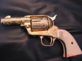 Colt SAA Sheriff 3"barrel,44 cal,3rd Gen,24K gold plated,cattlebrand engraved by Flannery Engraving,1980,a 1 of a kind masterpiece-awesome !! - 1 of 15