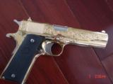 Colt 1911 Government,38 Super,fully 24K gold plated &master engraved by Seattle Engraving,never fired,box & manual-awesome showpiece !! - 1 of 15