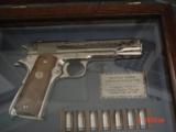 Colt WWII Commemorative pair,45,bright nickel,never fired,roll engraved,14 nickel bullets,heavy fitted cases,same serial #s,made 1970,awesome pair - 2 of 15