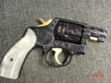 Smith & Wesson 10-5,rare 2" snubby,fully refinished & engraved by Flannery Engraving,reblued,with 24K accents & gold inlay,Pearlite grips,awesome - 13 of 15