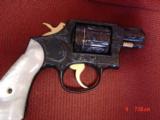 Smith & Wesson 10-5,rare 2" snubby,fully refinished & engraved by Flannery Engraving,reblued,with 24K accents & gold inlay,Pearlite grips,awesome - 5 of 15