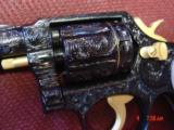Smith & Wesson 10-5,rare 2" snubby,fully refinished & engraved by Flannery Engraving,reblued,with 24K accents & gold inlay,Pearlite grips,awesome - 3 of 15