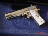 Colt Government,38 Super,5",fully refinished in bright nickel with 24K Gold accents,Pearlite grips,never fired,in case with manual etc.an awesome - 10 of 15