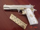 Colt Government,38 Super,5",fully refinished in bright nickel with 24K Gold accents,Pearlite grips,never fired,in case with manual etc.an awesome - 1 of 15