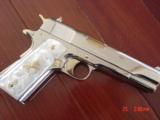 Colt Government,38 Super,5",fully refinished in bright nickel with 24K Gold accents,Pearlite grips,never fired,in case with manual etc.an awesome - 5 of 15