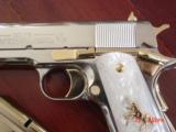 Colt Government,38 Super,5",fully refinished in bright nickel with 24K Gold accents,Pearlite grips,never fired,in case with manual etc.an awesome - 3 of 15