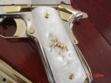 Colt Government,38 Super,5",fully refinished in bright nickel with 24K Gold accents,Pearlite grips,never fired,in case with manual etc.an awesome - 2 of 15