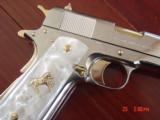 Colt Government,38 Super,5",fully refinished in bright nickel with 24K Gold accents,Pearlite grips,never fired,in case with manual etc.an awesome - 6 of 15