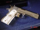 Colt Government,38 Super,5",fully refinished in bright nickel with 24K Gold accents,Pearlite grips,never fired,in case with manual etc.an awesome - 11 of 15