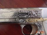 Colt Government 38 super,5" master engraved by S.Leis,& refinished bright nickel & 24K Gold accents,Pearlite grips,awesome work of art,box & manu - 8 of 15