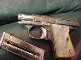 Astra Cub 22 short,factory engraved, older French Gray finish that is worn,Pearlite grips,& 1 magazine-very tiny-made in Spain-very old - 2 of 15