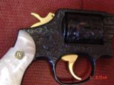 Smith & Wesson 10-8,4",38SP,fully deep hand engraved,refinished in bright blue with gold accents,by Flannery Engraving,Pearlite grips,awesome !! - 8 of 15