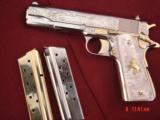 Colt Government 38 Super,Master engraved,& refinished in bright nickel & 24K gold by S.Leis,2 mags,box & papers,unfired,a work of art ! - 5 of 15