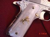 Colt Government 38 Super,Master engraved,& refinished in bright nickel & 24K gold by S.Leis,2 mags,box & papers,unfired,a work of art ! - 6 of 15