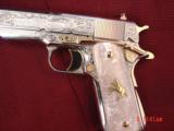 Colt Government 38 Super,Master engraved,& refinished in bright nickel & 24K gold by S.Leis,2 mags,box & papers,unfired,a work of art ! - 4 of 15