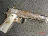 Colt Government 38 Super,Master engraved,& refinished in bright nickel & 24K gold by S.Leis,2 mags,box & papers,unfired,a work of art ! - 12 of 15