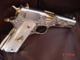 Colt Government 38 Super,Master engraved,& refinished in bright nickel & 24K gold by S.Leis,2 mags,box & papers,unfired,a work of art ! - 15 of 15