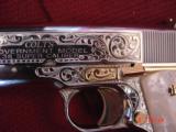 Colt Government 38 Super,Master engraved,& refinished in bright nickel & 24K gold by S.Leis,2 mags,box & papers,unfired,a work of art ! - 3 of 15