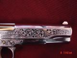 Colt Government 38 Super,Master engraved,& refinished in bright nickel & 24K gold by S.Leis,2 mags,box & papers,unfired,a work of art ! - 8 of 15