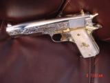 Colt Government 38 Super,Master engraved,& refinished in bright nickel & 24K gold by S.Leis,2 mags,box & papers,unfired,a work of art ! - 14 of 15