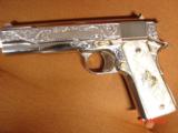 Colt Government 38 Super,Master engraved,& refinished in bright nickel & 24K gold by S.Leis,2 mags,box & papers,unfired,a work of art ! - 13 of 15