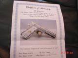 Colt Government 38 Super,Master engraved,& refinished in bright nickel & 24K gold by S.Leis,2 mags,box & papers,unfired,a work of art ! - 11 of 15