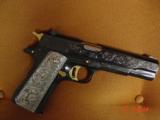Colt 1911 Series 70,45acp,fully master engraved & refinished by Brian Mears, with 24k gold accents,real Pewter grips,& high gloss blue. 1 of a kind !! - 1 of 15