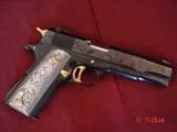 Colt 1911 Series 70,45acp,fully master engraved & refinished by Brian Mears, with 24k gold accents,real Pewter grips,& high gloss blue. 1 of a kind !! - 6 of 15