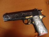 Colt 1911 Series 70,45acp,fully master engraved & refinished by Brian Mears, with 24k gold accents,real Pewter grips,& high gloss blue. 1 of a kind !! - 2 of 15
