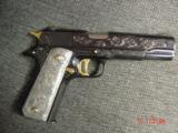 Colt 1911 Series 70,45acp,fully master engraved & refinished by Brian Mears, with 24k gold accents,real Pewter grips,& high gloss blue. 1 of a kind !! - 14 of 15